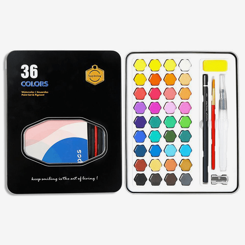 Keep Smiling 36 Colors Solid Watercolor Paints With Painting brush