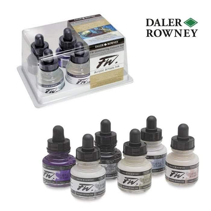 Daler Rowney FW Acrylic Ink Shimmering Colors Set of 6 – Stationeria