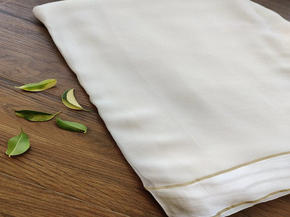 White Plain Dyeable Pure Chiffon Fabric with Golden Satin Patti