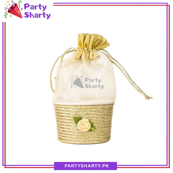 Fancy Cup Organza Pouches Pack of 5 For Nikkah, Mayun, Mehndi or Dholki Favor Gifts Bid Pouches