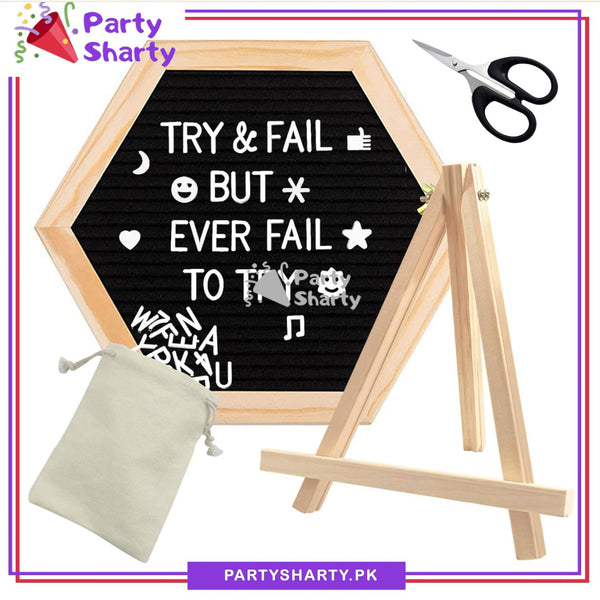 Hexagonal Black Color Felt Letter Board with 300+ Letters, Numbers & S ...