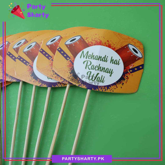 Mehndi Hai Rachnay Wali Printed Dholki Theme Cup Cake / Mithai Topper For Dholki Theme Party and Decoration