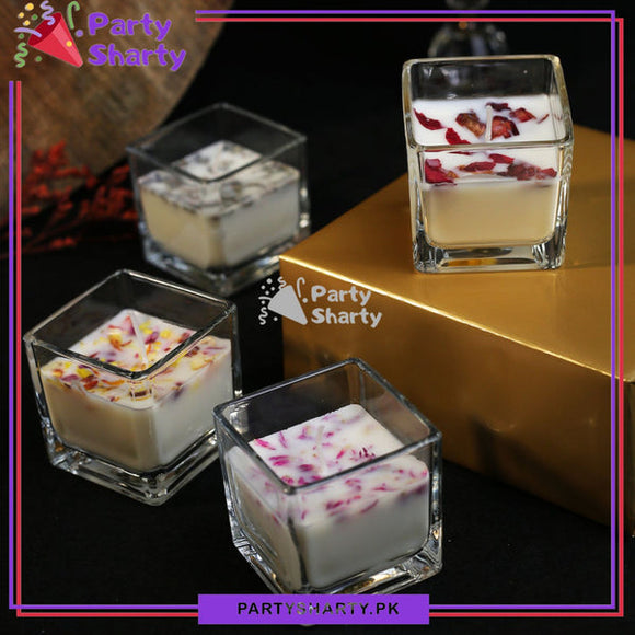 Square Shaped Glass Scented Candle Set of 4 For Room Decoration