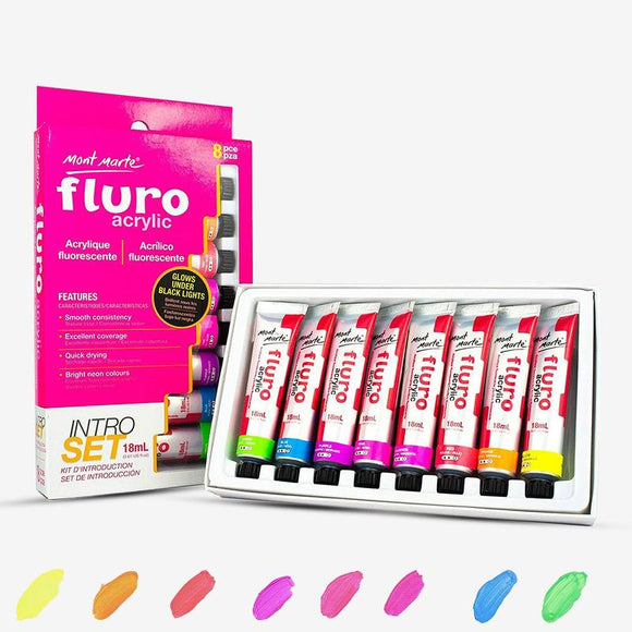 Fluro Acrylic Paint Intro Set 8 Piece- 18 ml