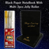 Hardcover Black Paper Notebook With 3 Pcs Mix Sakura White Gelly Rollers
