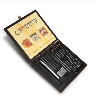 Cretacolor Charcoal And Drawing Set Wooden Black Box 20 Parts