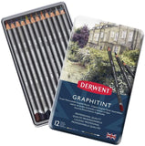 DERWENT GRAPHITINT COLORED SOLUBLE GRAPHITE PENCILS TIN PACK OF 12