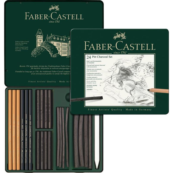 FABER CASTELL PITT CHARCOAL DRAWING SET - TIN OF 24