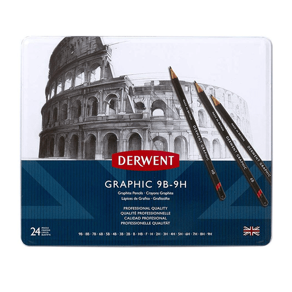 Derwent Graphic Drawing Pencils Soft Metal Tin 24 Count (34202)