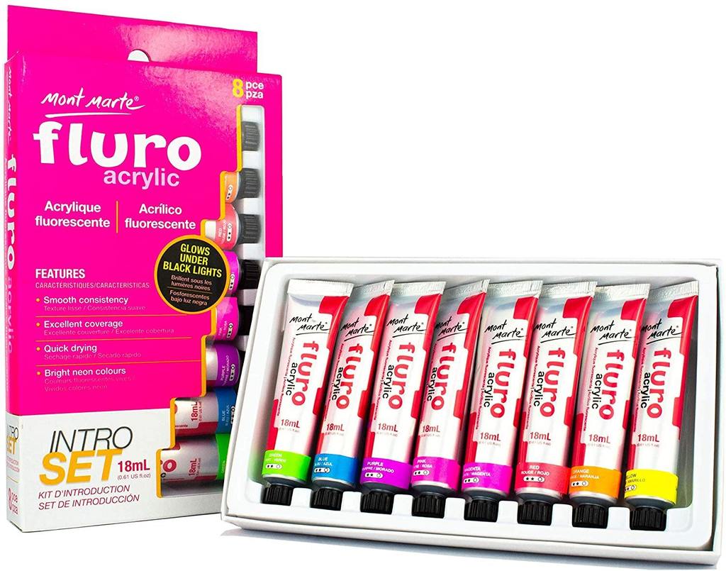Fluro Acrylic Paint Intro Set 8 Piece- 18 ml – Stationeria